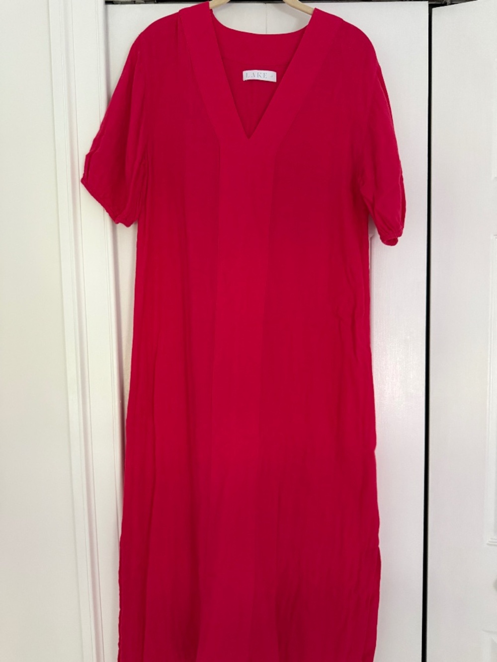 Lake Pajamas Cotton Gauze Raspberry Color Midi Dress Small